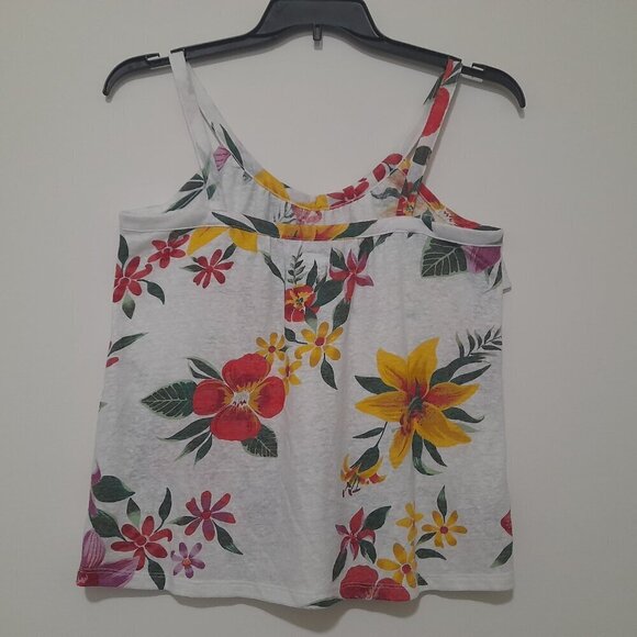 Old Navy Size XS Flounce White Floral Sleeveless Linen Blend Ruffle Tank Top - Picture 3 of 5